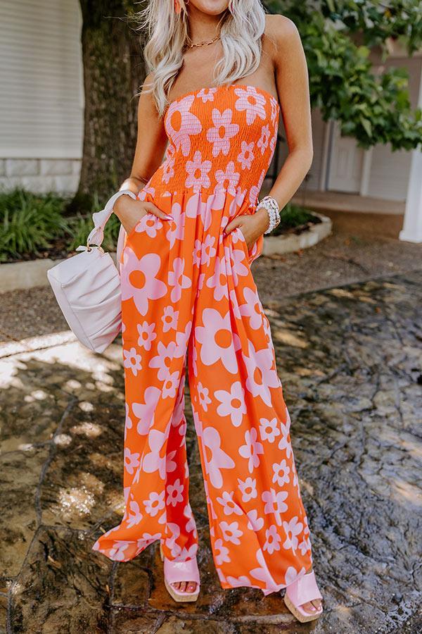 Loft Party Smocked Floral Jumpsuit in Orange Product Image
