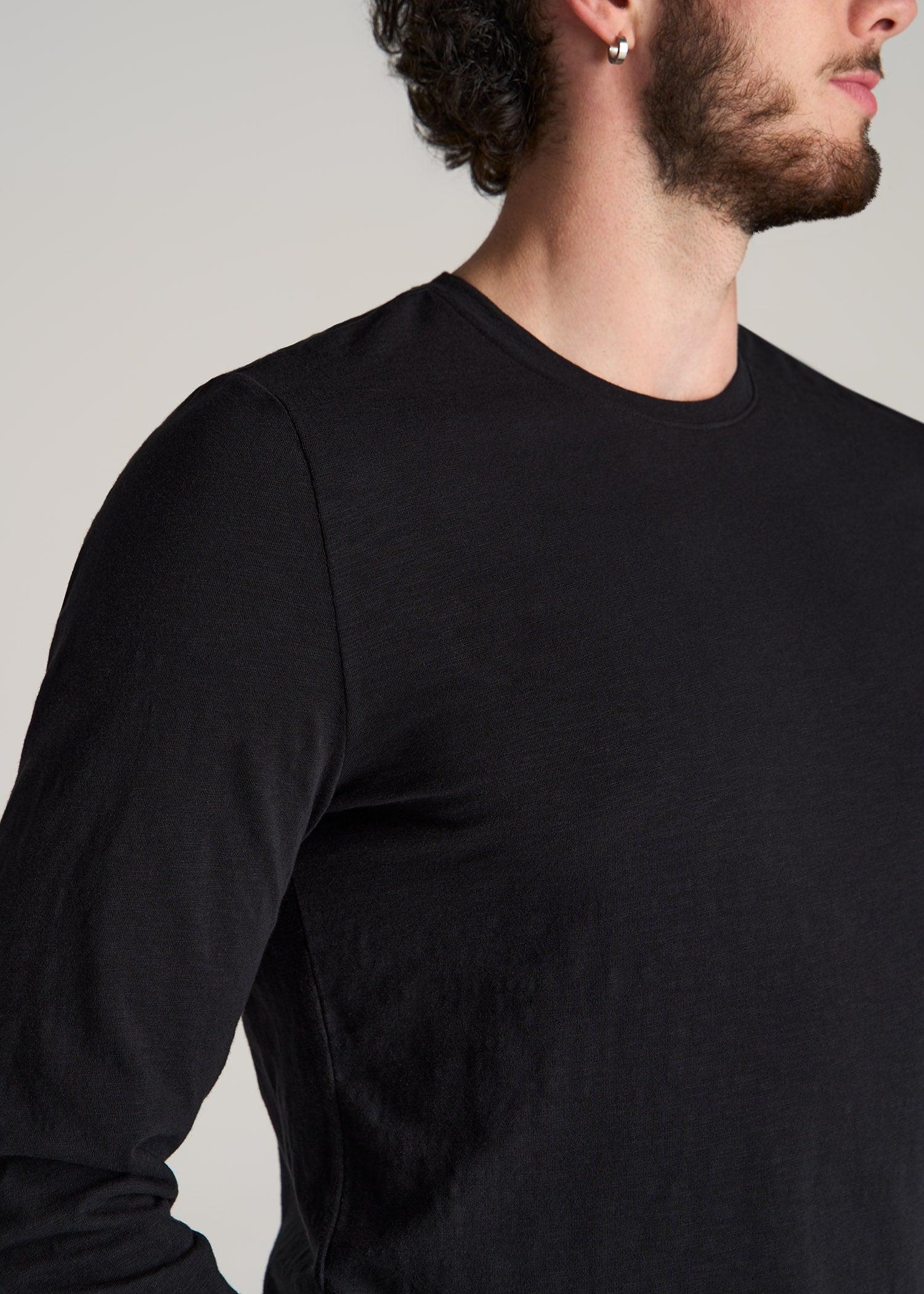 Slub Long Sleeve Scoop Tall Men's Tee in Black Product Image