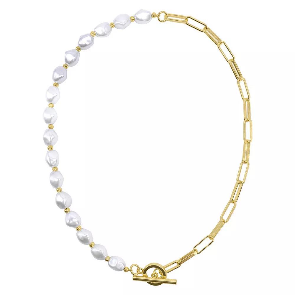Adornia 14k Gold Plated Simulated Pearl & Paper Clip Chain Toggle Necklace, Women's, Size: 17", White Product Image