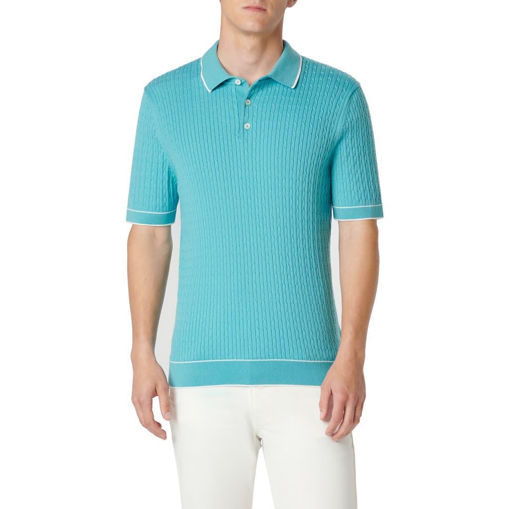 BUGATCHI Tipped Rib Cable Stitch Polo Sweater In Jade Product Image