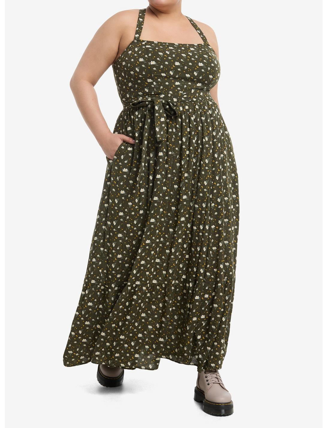 Thorn & Fable Green Floral Celestial Wrap Maxi Dress Plus Size Product Image