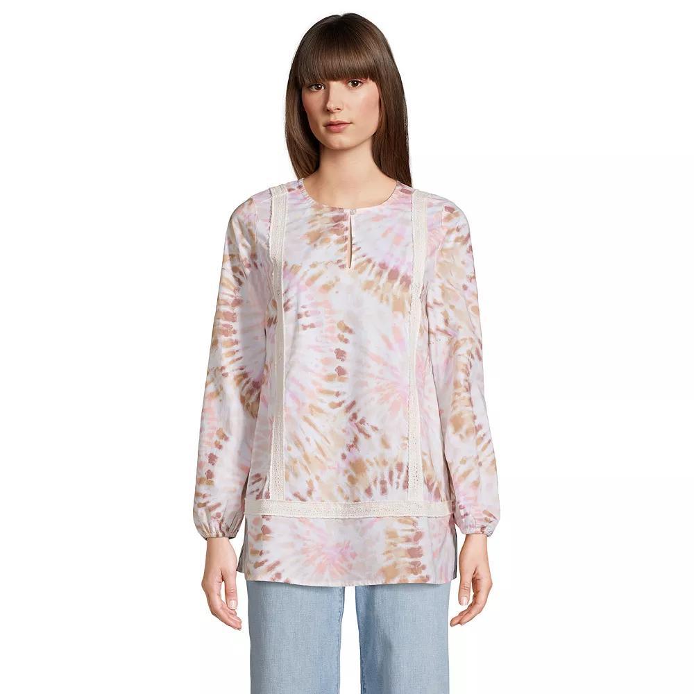Petite Lands' End Split Neck Tunic Top, Women's, Size: Medium Petite, White Burst Tie Dye Product Image