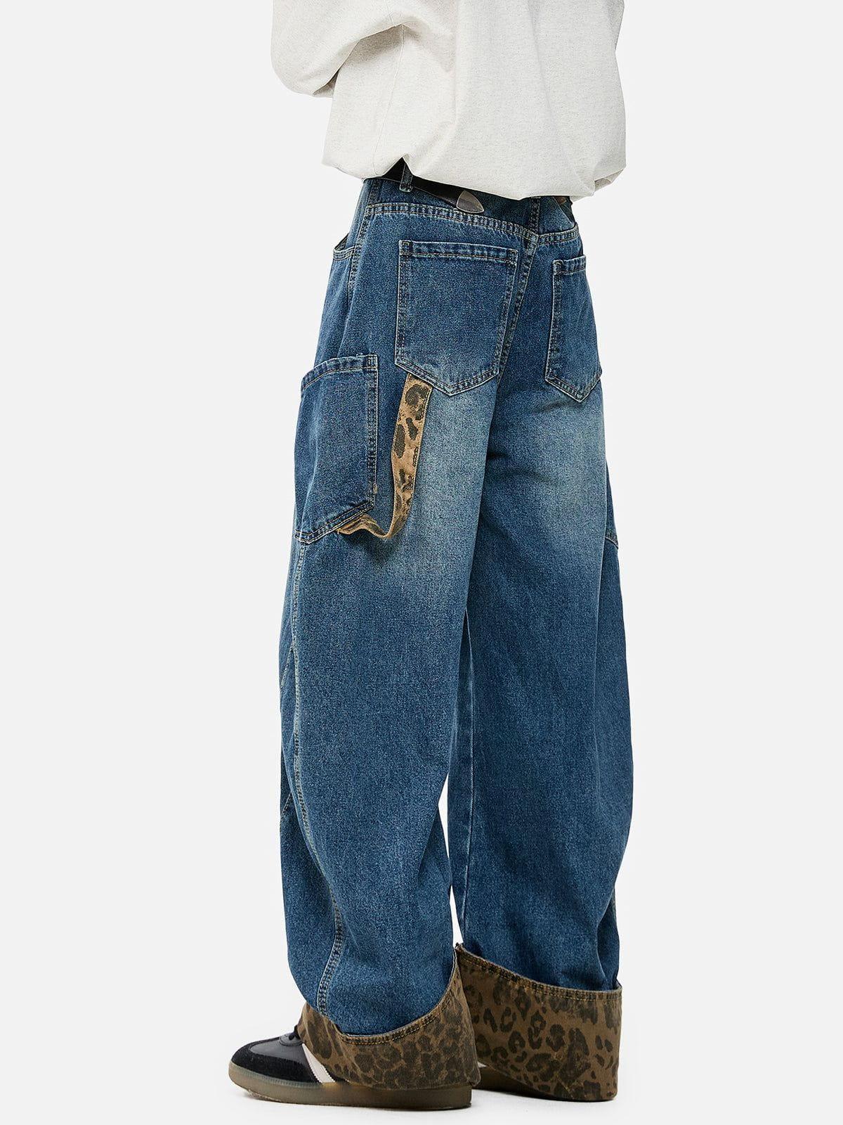 Aelfric Eden Leopard Cuffed Super Baggy Barrel Jeans Product Image