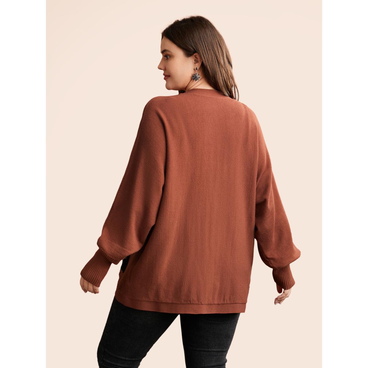 Plus Size Cat Printed Pockets Arc Hem Cardigan Browncoffeecolor Women Casual Loose Long Sleeve Everyday Cardigans BloomChic 10/M Product Image