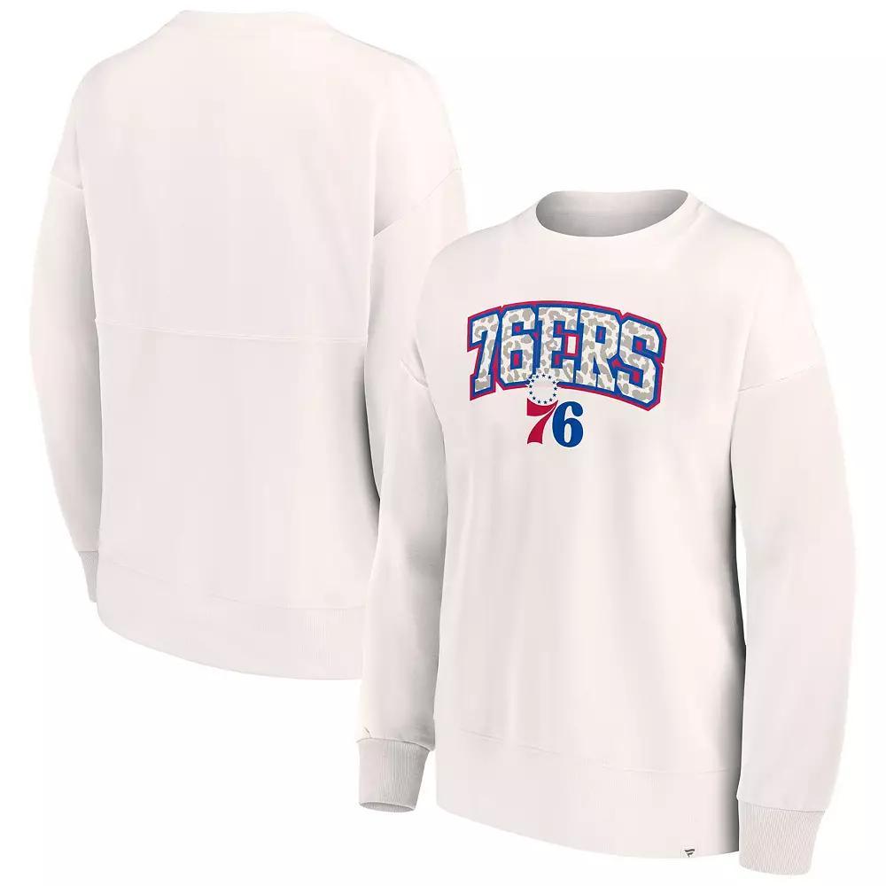 Women's Fanatics White Philadelphia 76ers Tonal Leopard Pullover Sweatshirt, Size: Large, 76r White Product Image