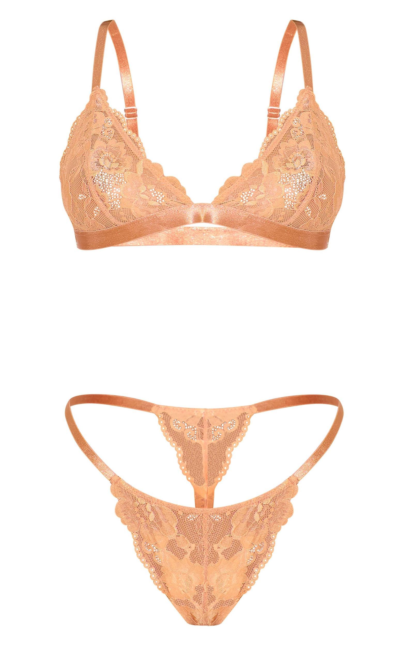 Nude Lace Triangle Lingerie Set Product Image