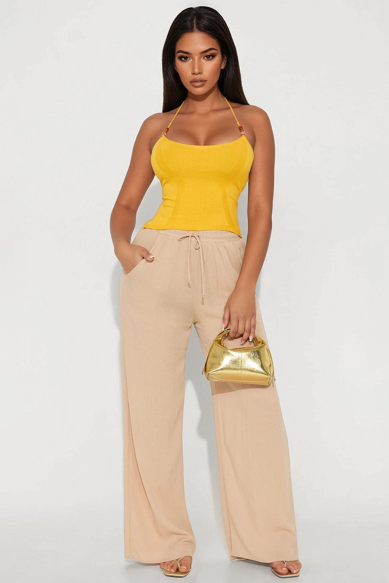 Sun-Kissed Beaded Halter Top - Yellow Product Image
