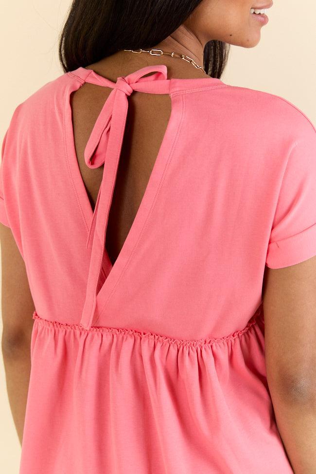 Plainly Coral Tie Back Peplum Knit Top SALE Product Image