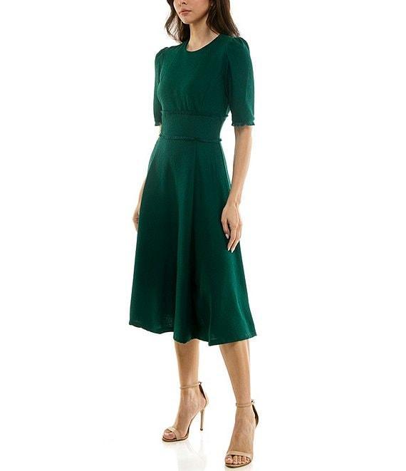 Moda Tara Boucle Knit Elbow Sleeve Midi Dress Product Image