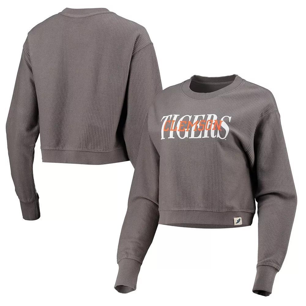 Women's League Collegiate Wear Graphite Clemson Tigers Classic Corded Timber Crop Pullover Sweatshirt, Size: XL, Dark G Product Image