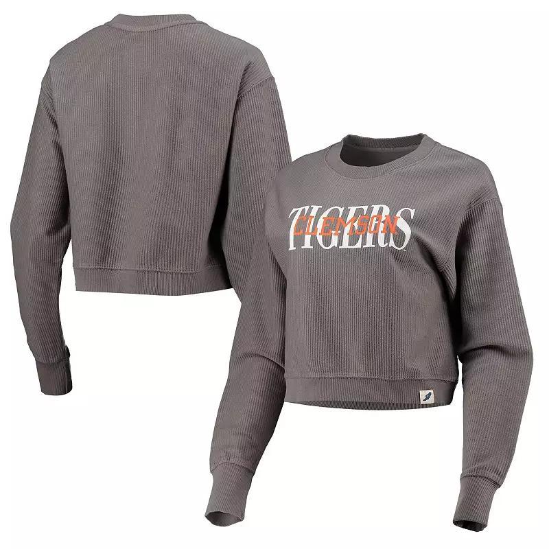 Women's League Collegiate Wear Graphite Clemson Tigers Classic Corded Timber Crop Pullover Sweatshirt, Size: XL, Dark G Product Image