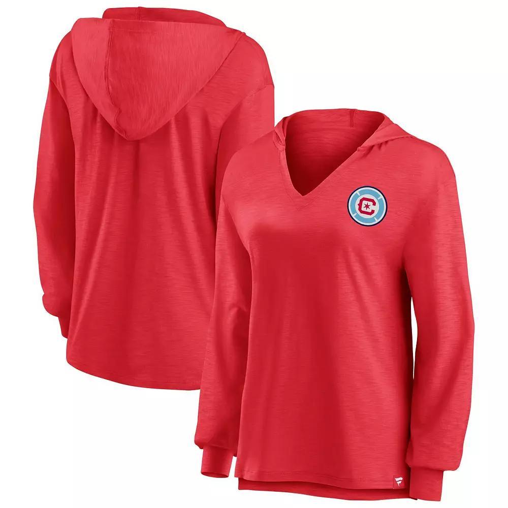 Womens Fanatics Branded Red Chicago Fire Iconic Slub Lightweight V-Neck Pullover Hoodie Product Image
