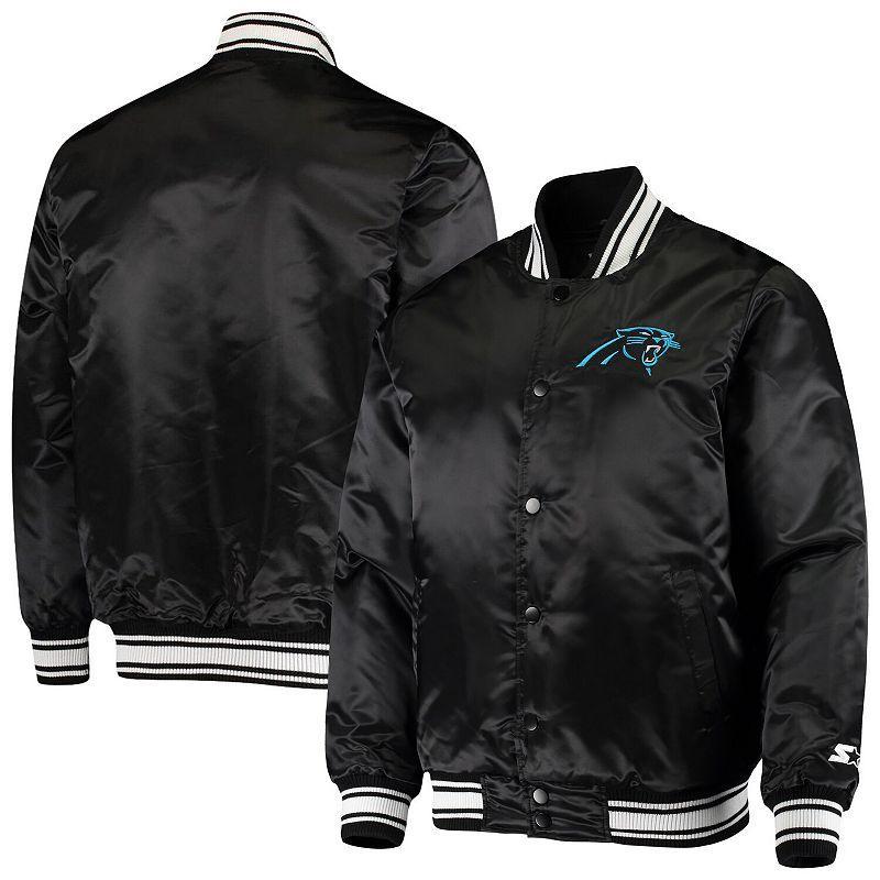 Men's Starter Black Carolina Panthers Locker Room Satin Varsity Full-Snap Jacket, Size: XL Product Image
