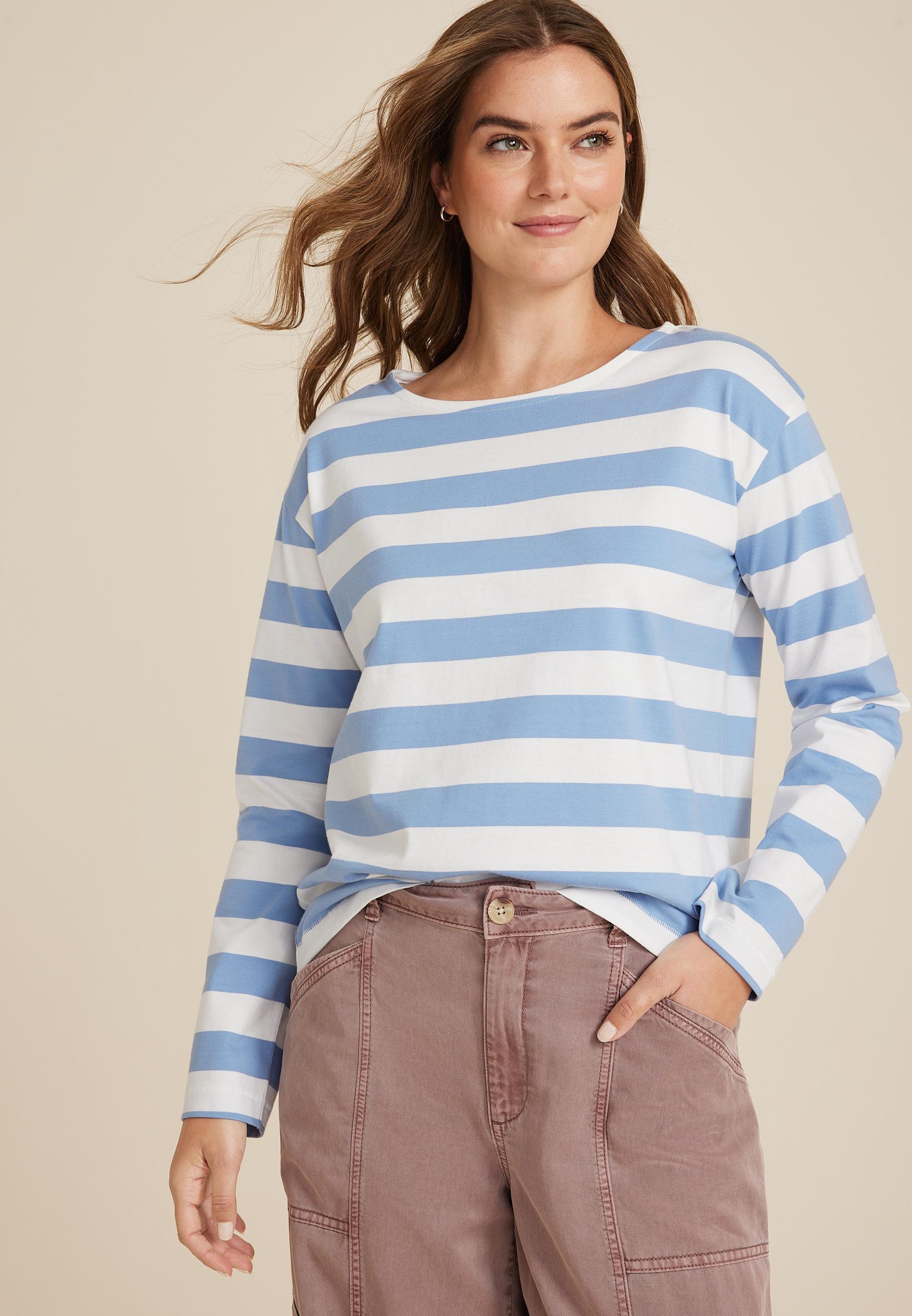 Maurices Womens X Small Size Marina Striped Mixer Tee Blue Product Image