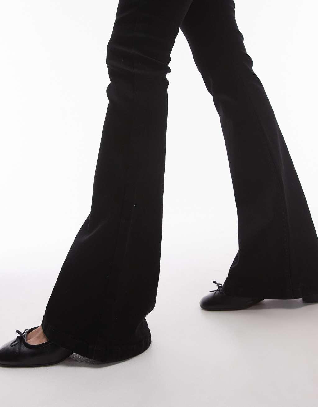 Topshop Jamie Flare high rise jeans in black Product Image