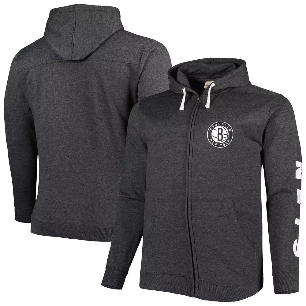 Men's Fanatics Branded Heathered Black Brooklyn Nets Big & Tall Down and Distance Full-Zip Hoodie, Size: 3XLT, Charco Product Image
