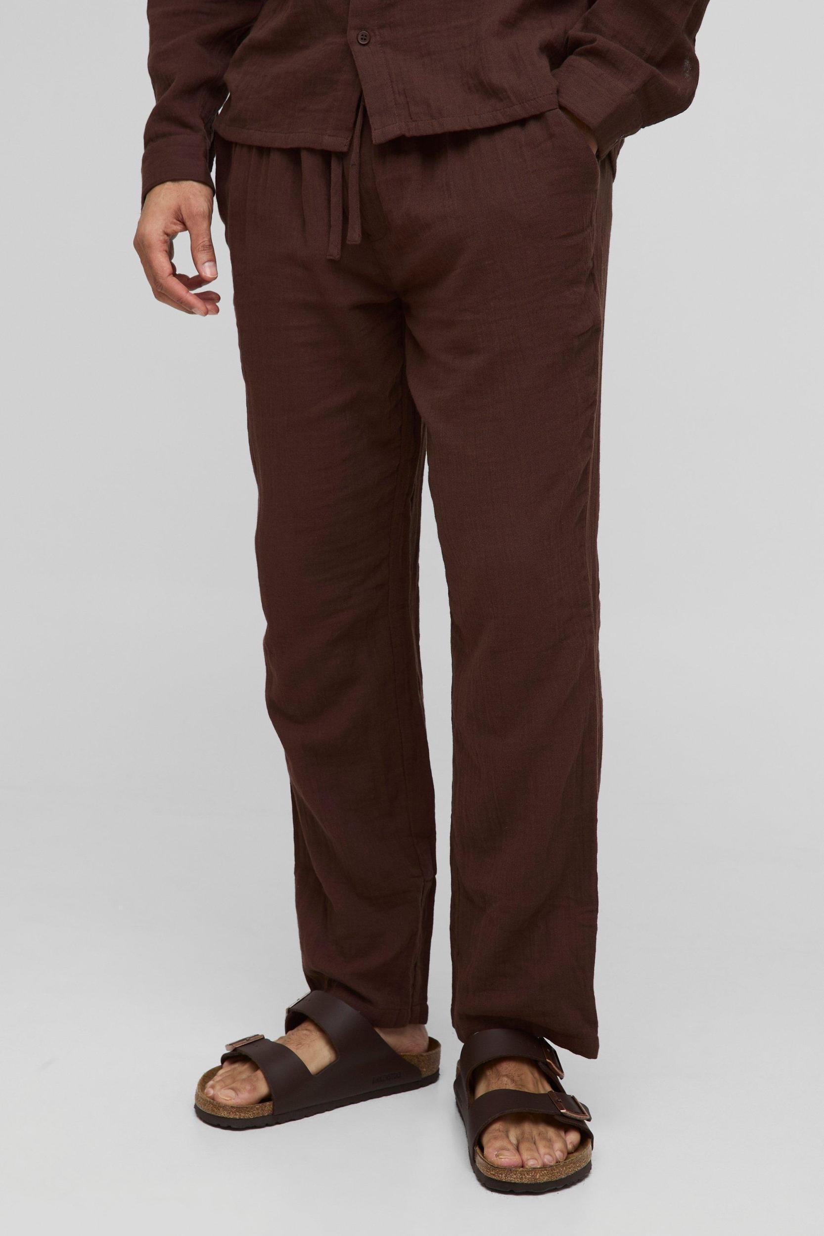 Straight Leg Elasticated Waist Cheesecloth Trouser | boohooMAN USA Product Image