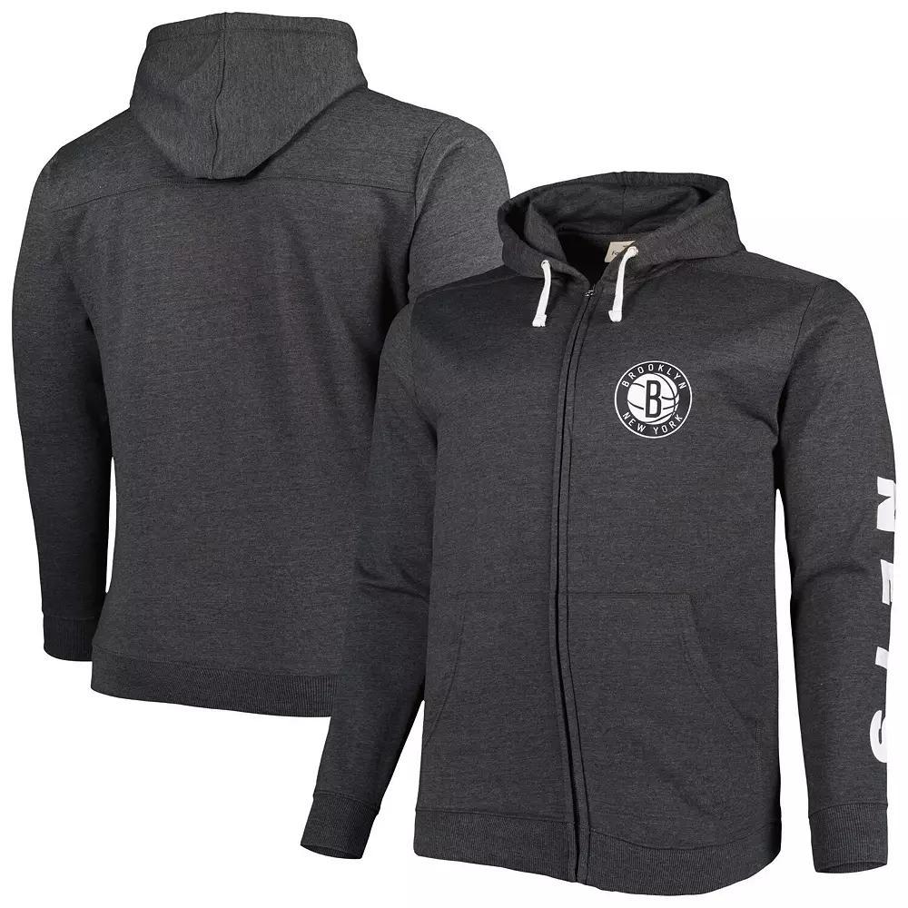 Men's Fanatics Branded Heathered Black Brooklyn Nets Big & Tall Down and Distance Full-Zip Hoodie, Size: 3XLT, Charco Product Image
