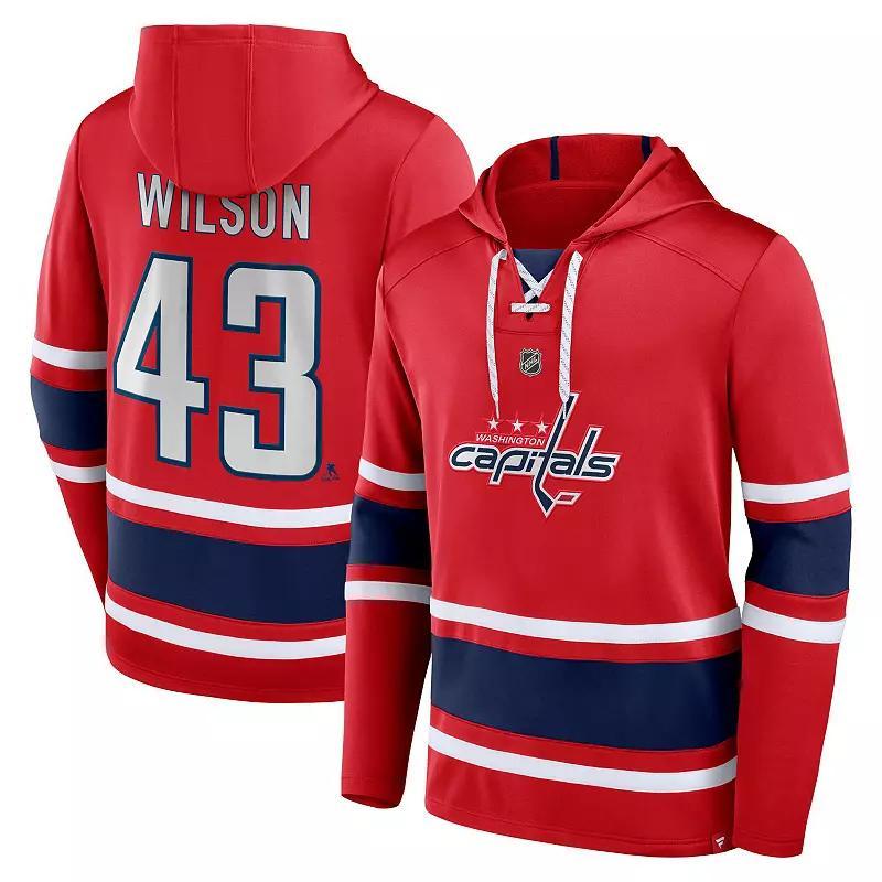 Men's Fanatics Branded Tom Wilson Red Washington Capitals Name & Number Lace-Up Pullover Hoodie, Size: 2XL Product Image