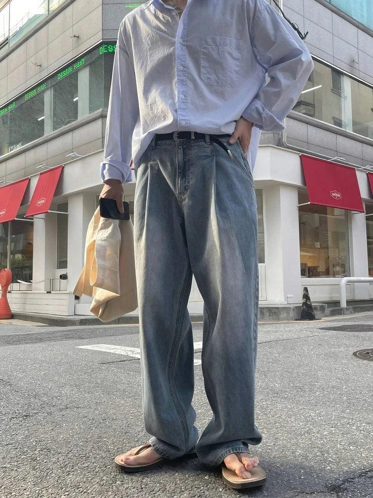 RT No. 19040 PLEATED DENIM STRAIGHT JEANS Product Image