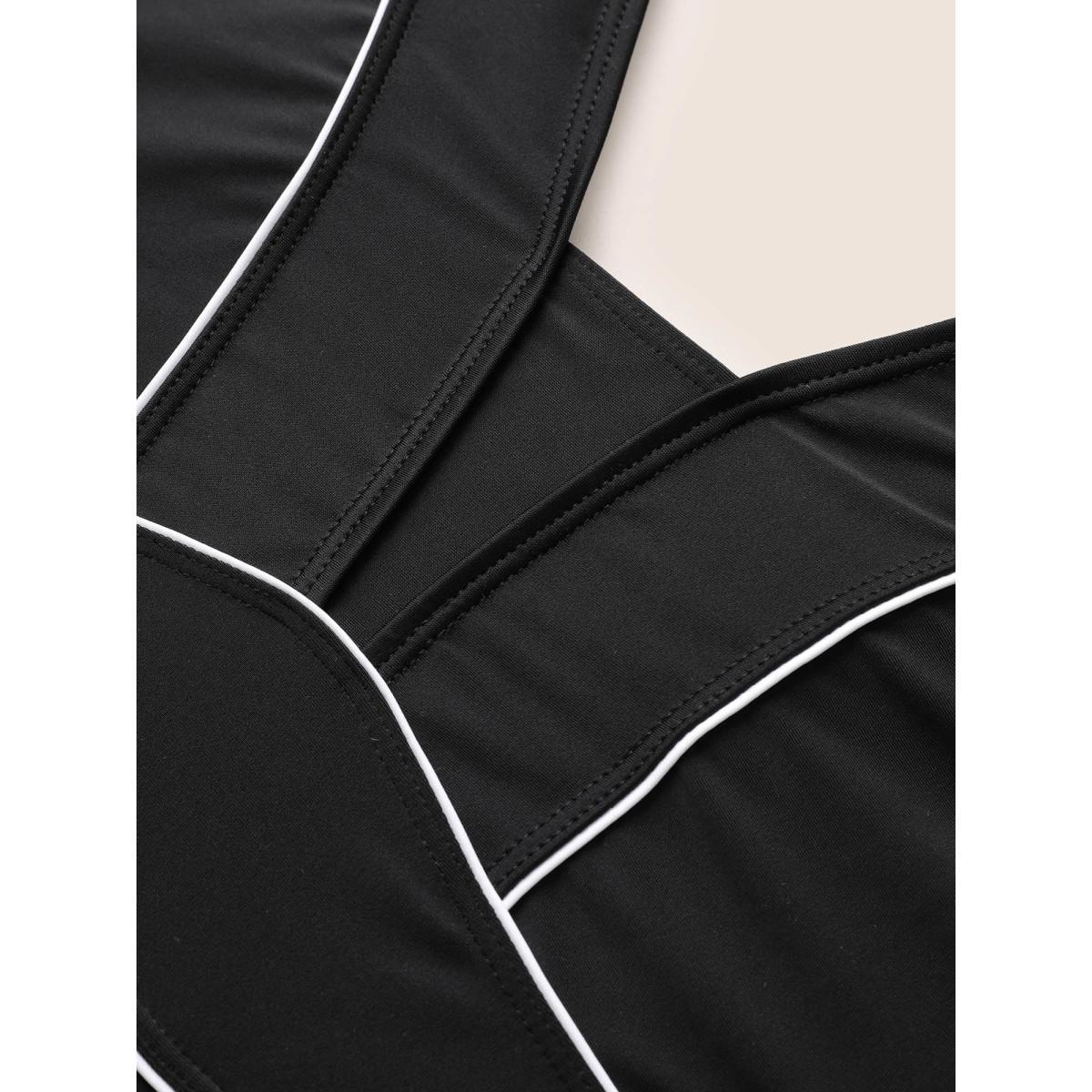 Plus Size Contrast Trim Adjustable Straps Swim Dress Women's Swimwear Black Beach Bodycon V-neck High stretch Curve Swim Dresses BloomChic 10/M Product Image