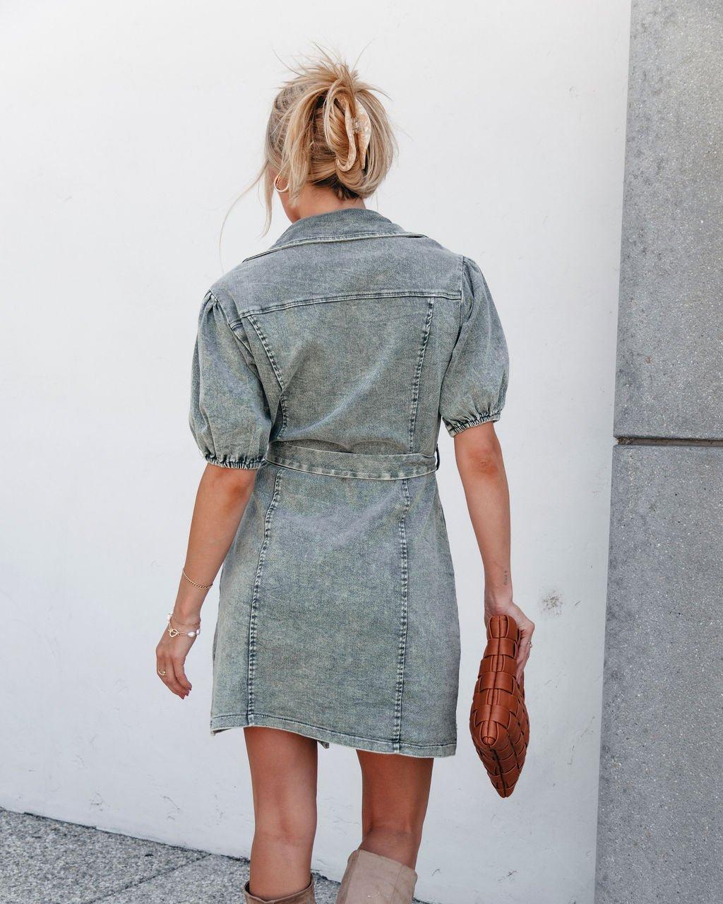 Olive Washed Button Down Mini Dress - FINAL SALE Product Image