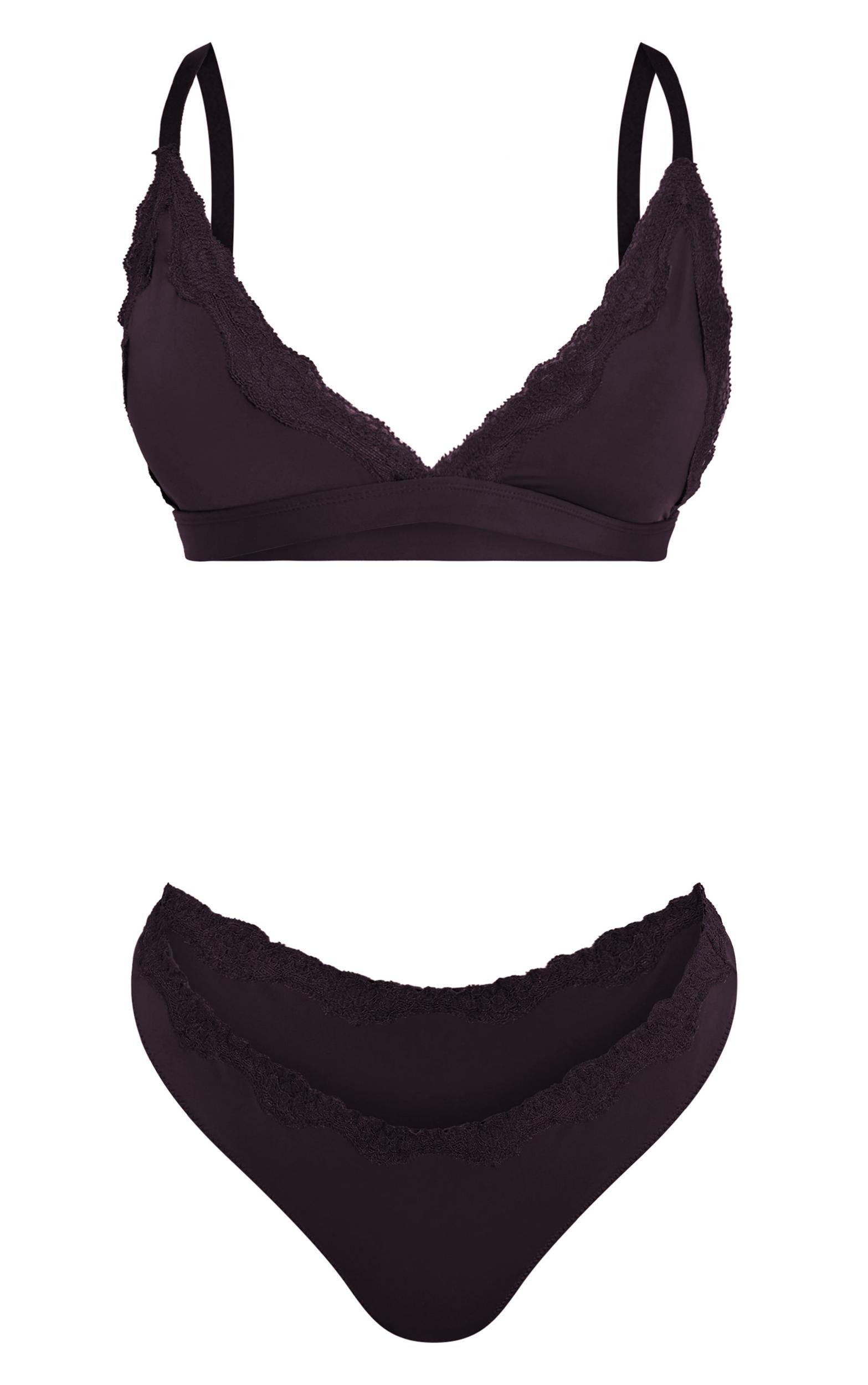 Chocolate Jersey Lace Trim Triangle Lingerie Set Product Image