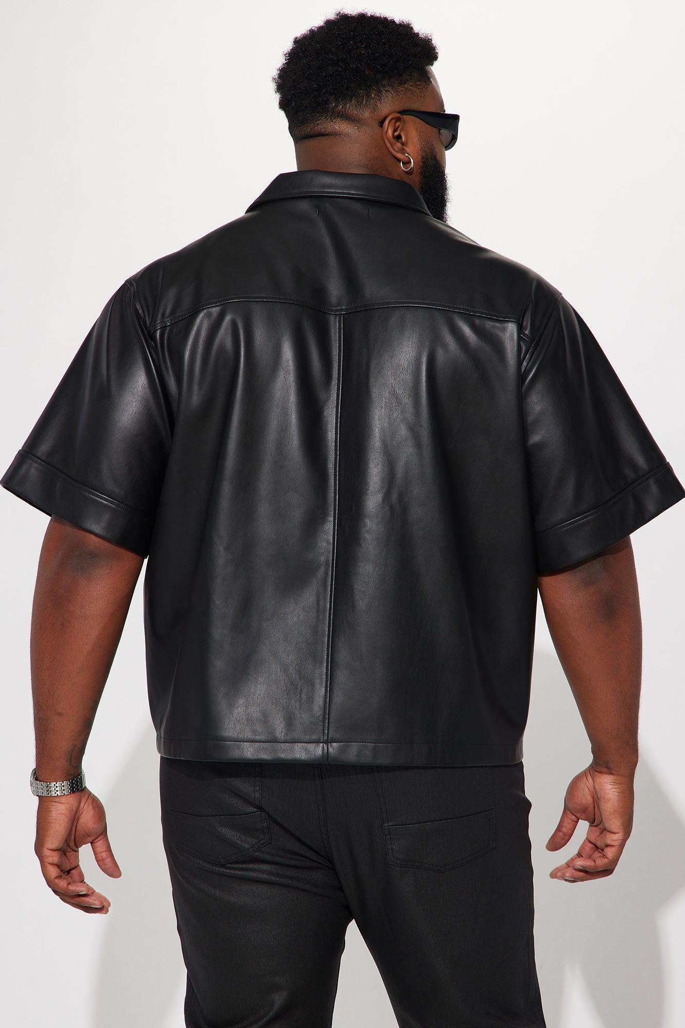 Cropped High Stepper Faux Leather Button Up Shirt - Black Product Image