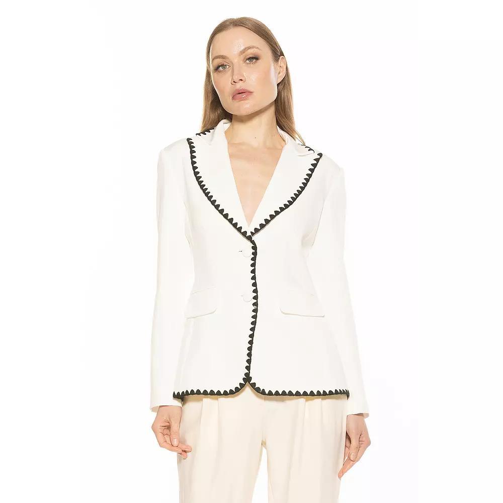 Women's ALEXIA ADMOR Jessilyn Long Sleeve Embroidery Trimmed Blazer, Size: 2, Ivory Product Image