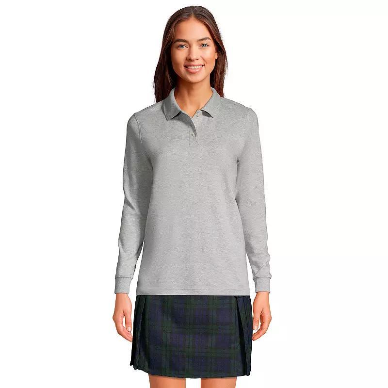 Womens Lands End School Uniform Long Sleeve 3-Button Interlock Polo Shirt Red Product Image