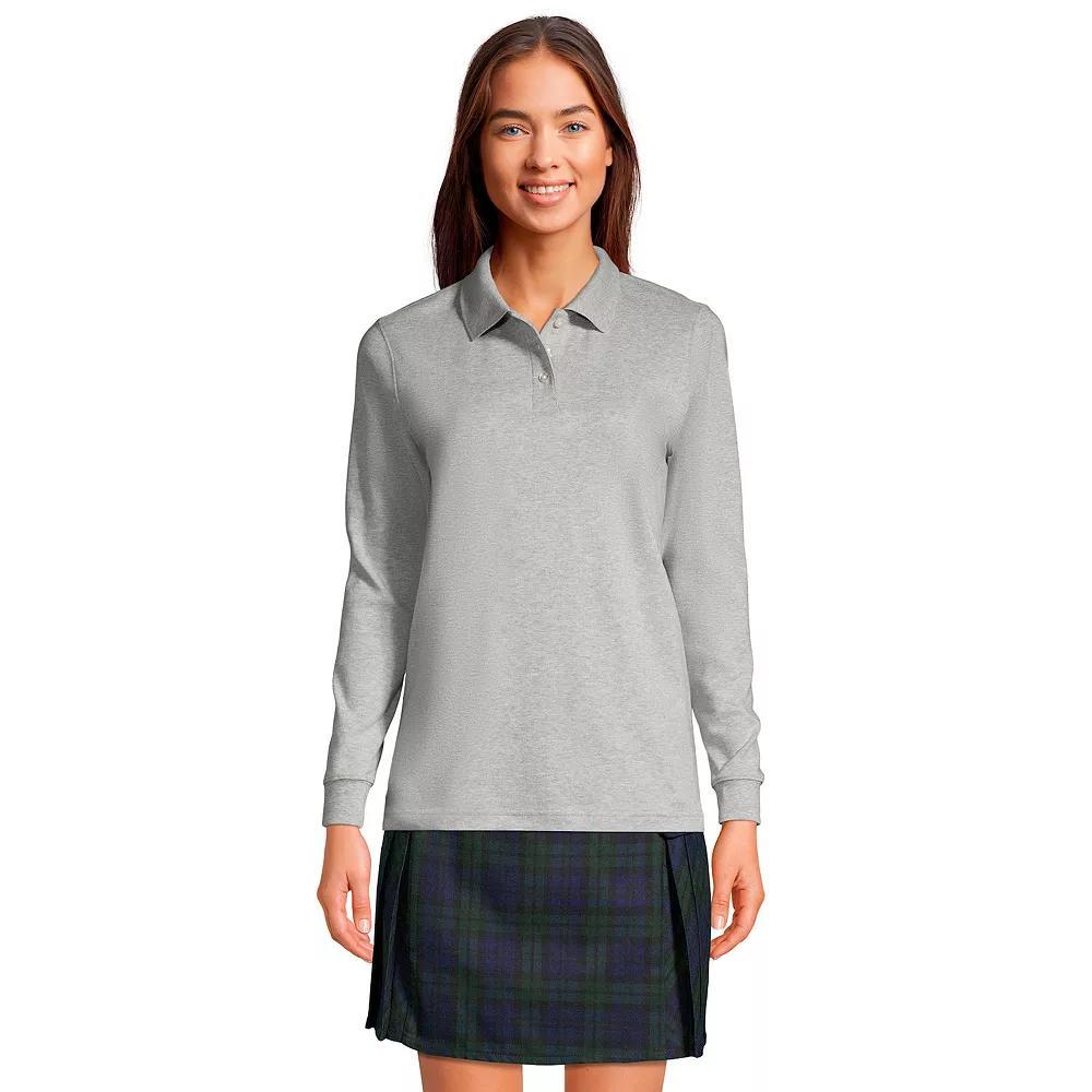 Womens Lands End School Uniform Long Sleeve 3-Button Interlock Polo Shirt Red Product Image