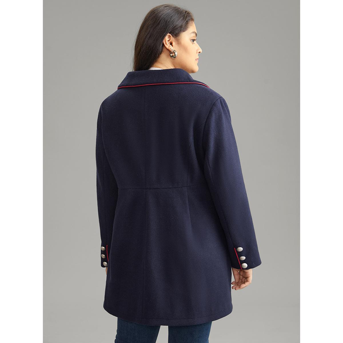 Plus Size Contrast Trim Buckle Detail Flap Pocket Lapel Collar Coat Women Indigo Casual Lined Ladies Dailywear Winter Coats BloomChic 12/L Product Image