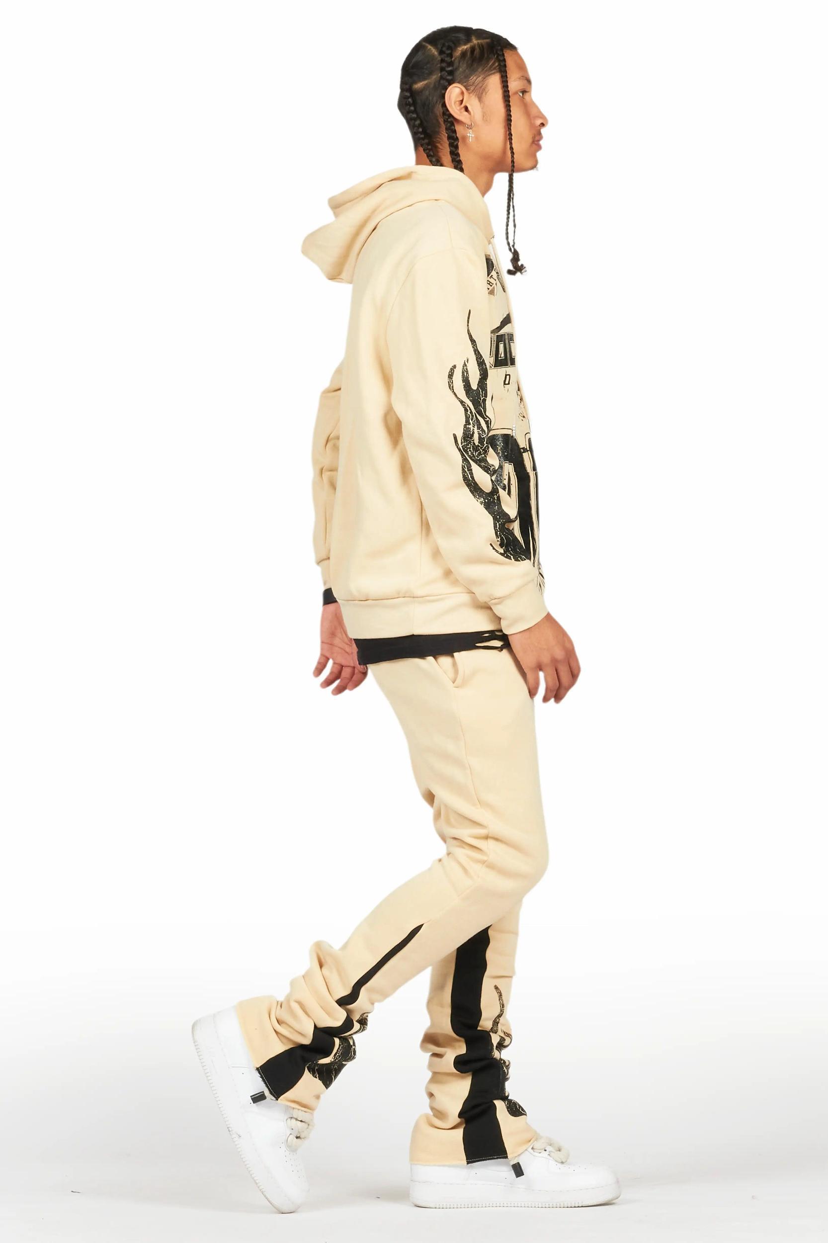 Amos Beige Stacked Flare Hoodie Track Set Male Product Image
