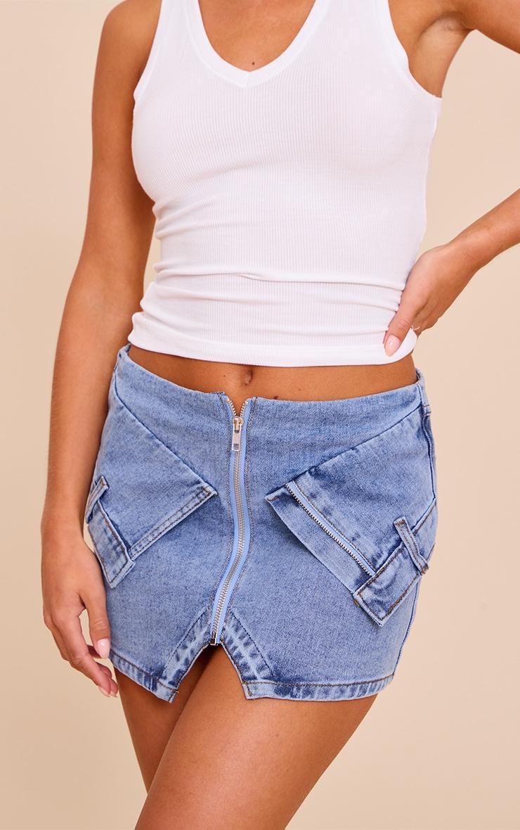 Petite Mid Blue Wash Micro Mini Denim Skirt Product Image