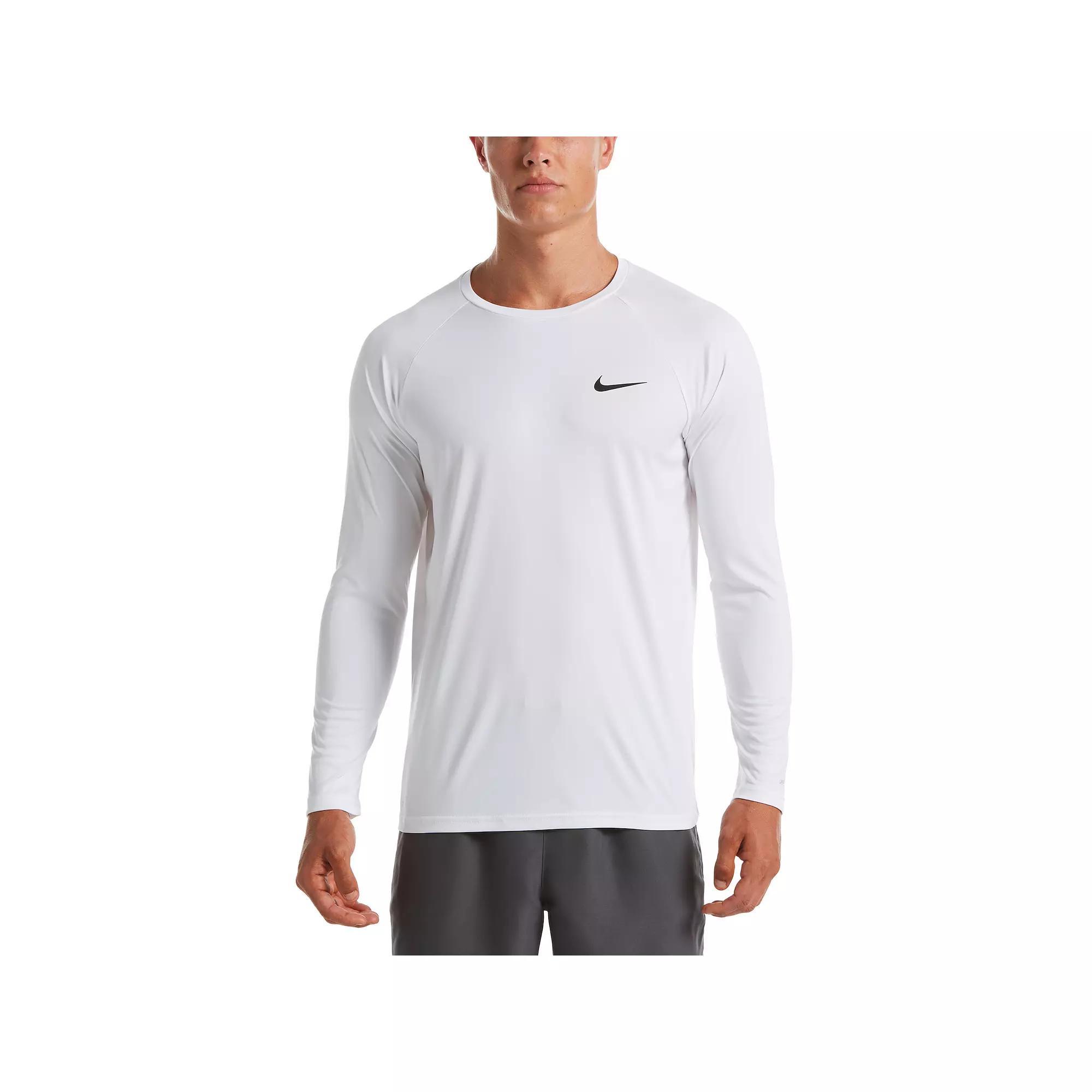 Men's Nike Dri-FIT UPF 40+ Hydroguard Long Sleeve Swim Tee, Size: Medium, Black Navy Product Image