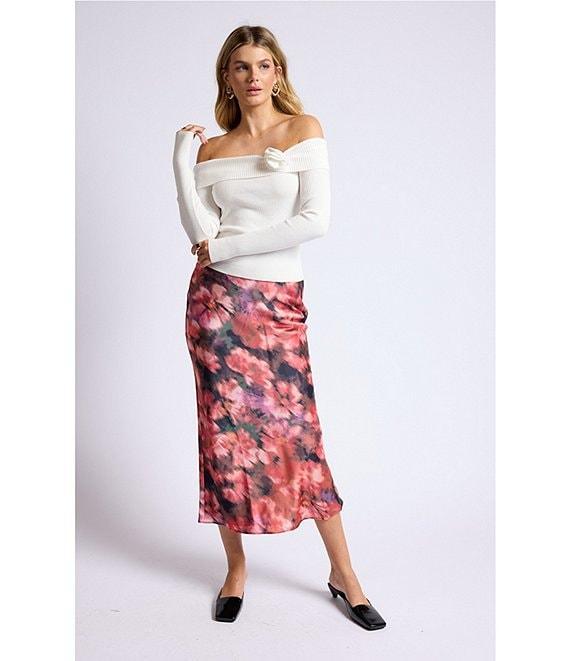 Sage The Label Off-The-Shoulder Neck Long Sleeve Rosette Sweater Top Product Image