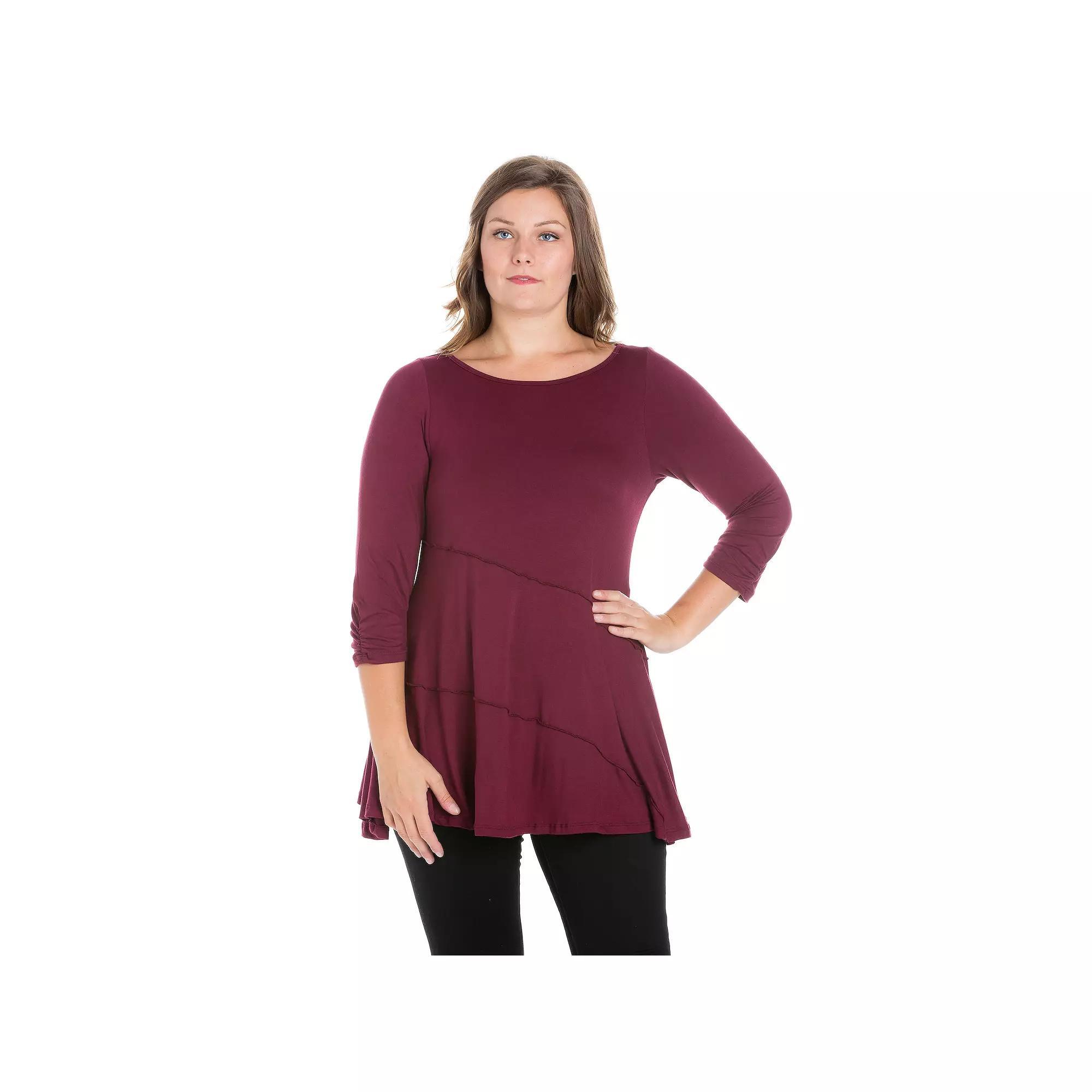 Plus Size 24Seven Comfort Apparel Ruched Sleeve Tunic Top, Womens Product Image