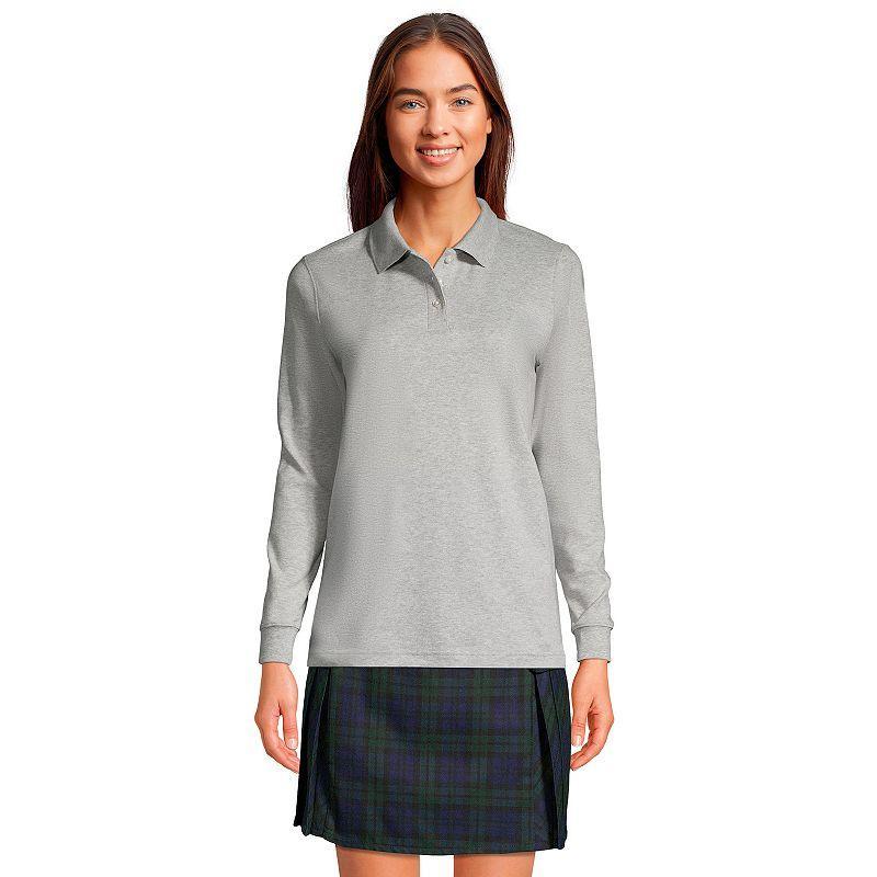 Womens Lands End School Uniform Long Sleeve 3-Button Interlock Polo Shirt Red Product Image