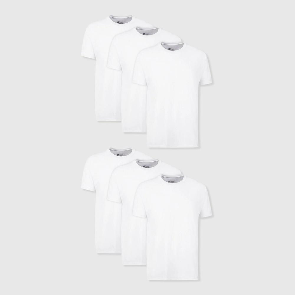 Hanes Men's Crew Neck T-Shirt with Fresh IQ 6pk - White L: 100% Cotton, Lightweight, Tagless, Moisture Wicking, Product Image