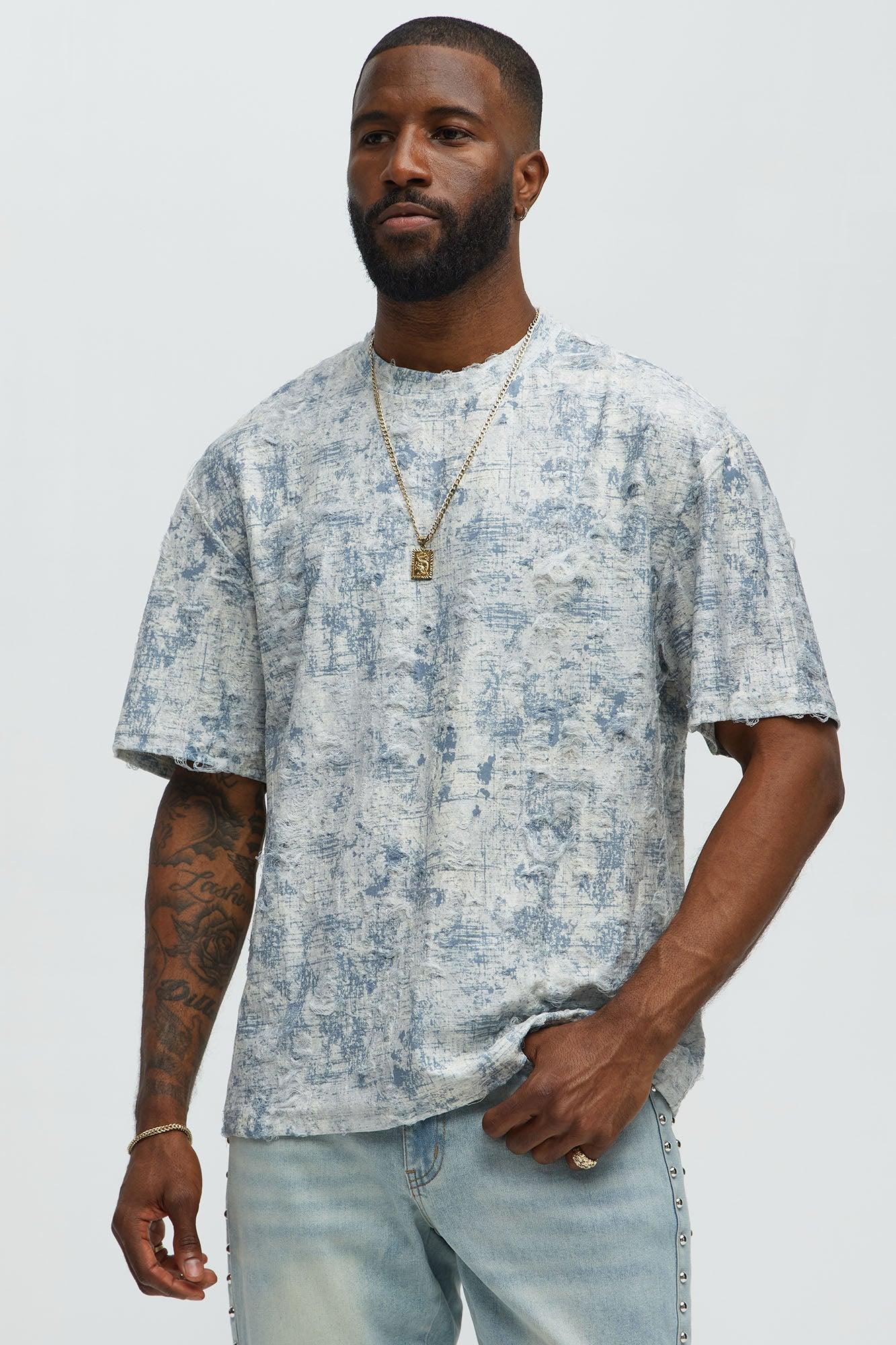 Distressed Relaxed Short Sleeve Tee Shirt - Cream Product Image