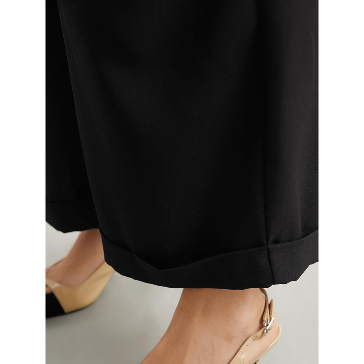 Plus Size Plain Metal Detail Pocket Wide Leg Pants Women Black Office Wide Leg High Rise Work Pants BloomChic 22-24/3X Product Image