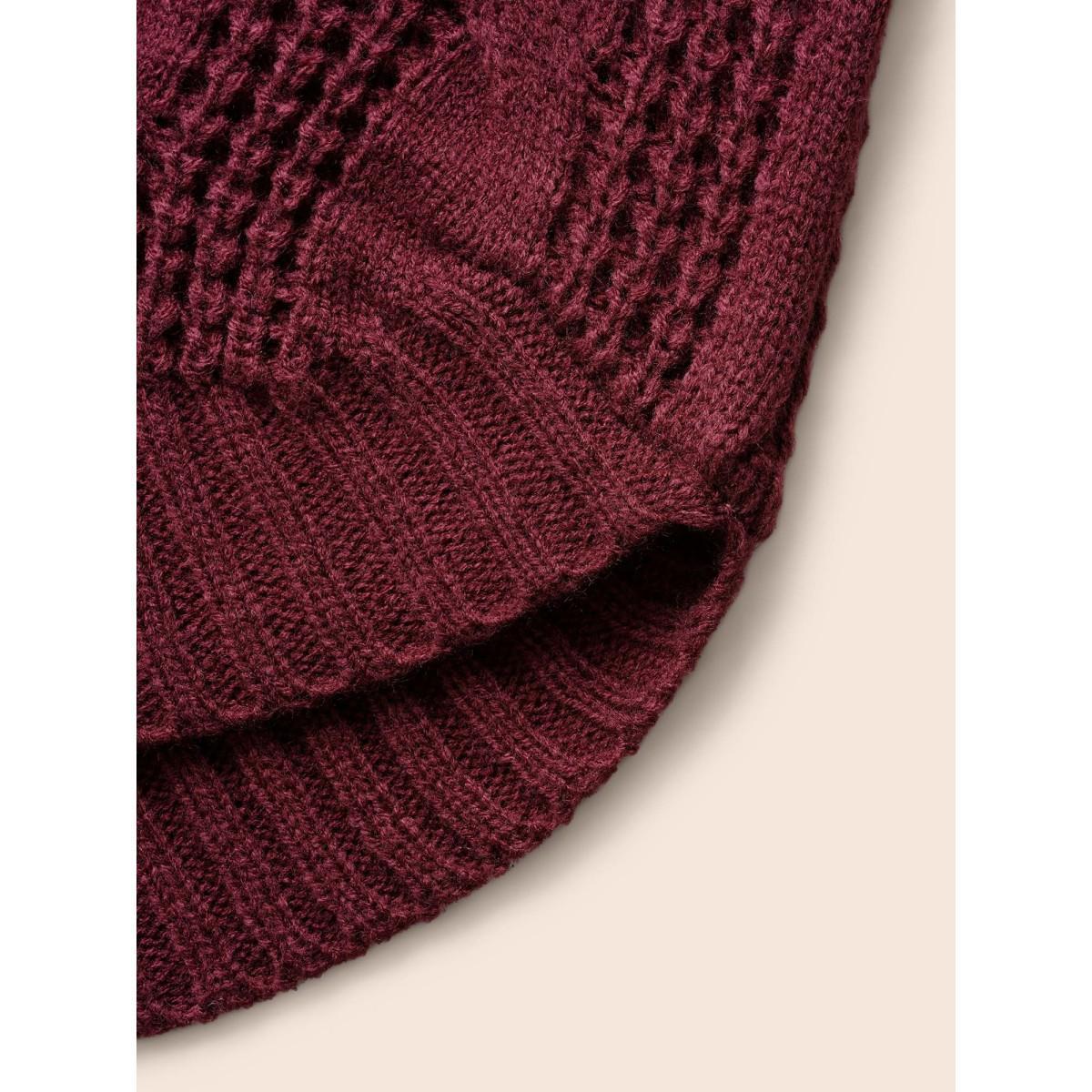Plus Size Turtleneck Cable Knit Curved Hem Pullover Burgundy Women Casual Loose Long Sleeve Turtleneck Everyday Pullovers BloomChic 10/M Product Image