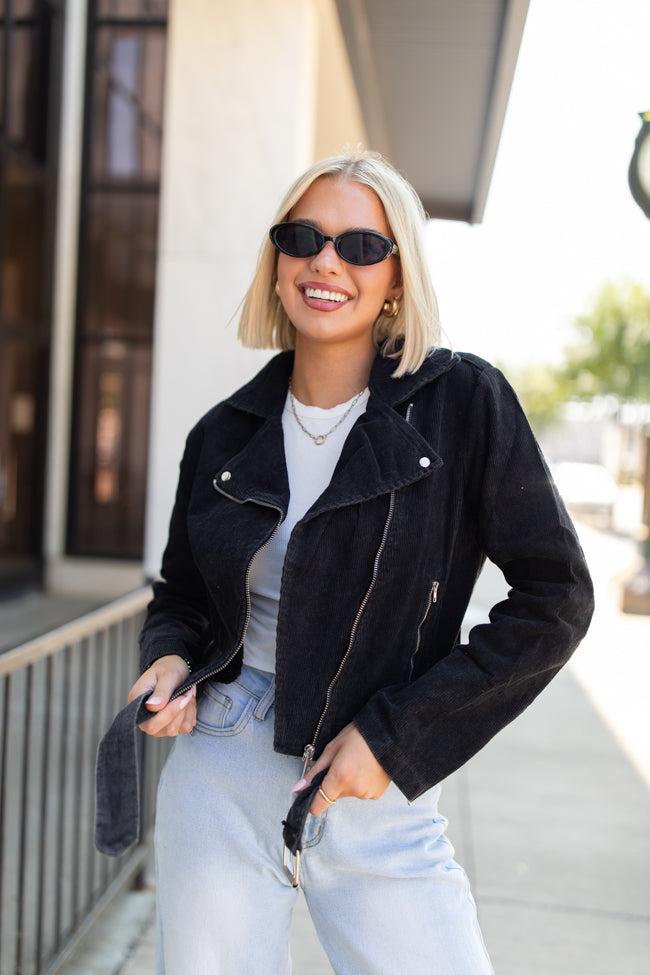 Dreaming of You Black Acid Wash Corduroy Moto Jacket FINAL SALE Product Image