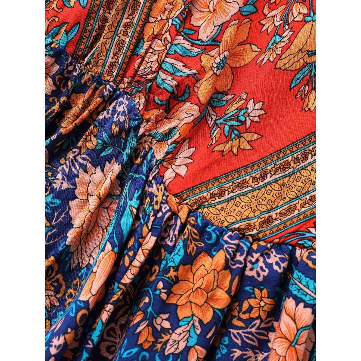 Plus Size Bandana Surplice Neck Pocket Belted Flutter Hem Maxi Dress DarkBlue Women Resort Non V-neck Short sleeve Curvy Long Dress BloomChic 14-16/1X Product Image