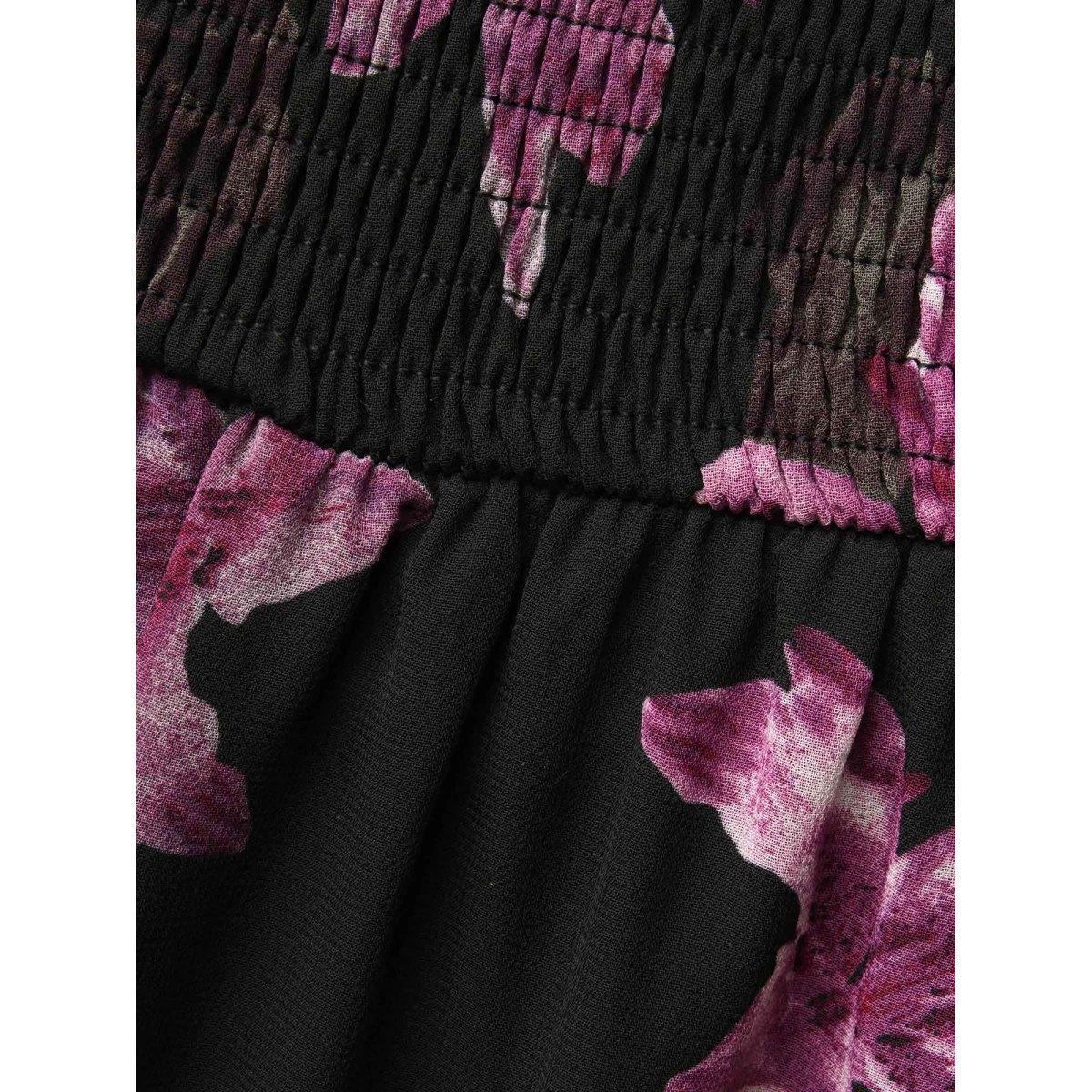 Plus Size Floral Patchwork Ruffle Hem Mesh Dress BlackFlower Women Elegant See through Square Neck Elbow-length sleeve Curvy BloomChic 12/L Product Image