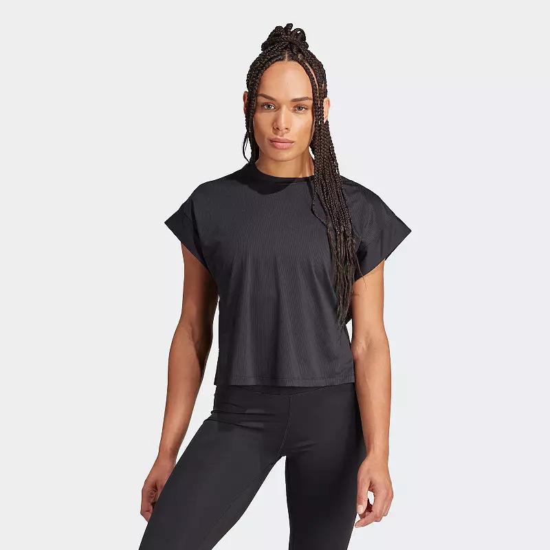 Women's adidas Cropped Studio Tee, Size: Large, Black Product Image