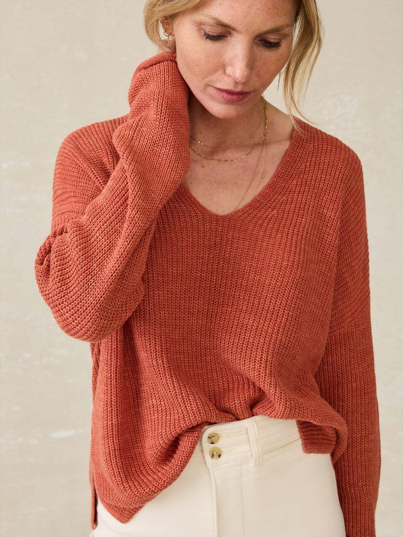 Miramar Linen V-Neck Sweater - Red Rock Product Image