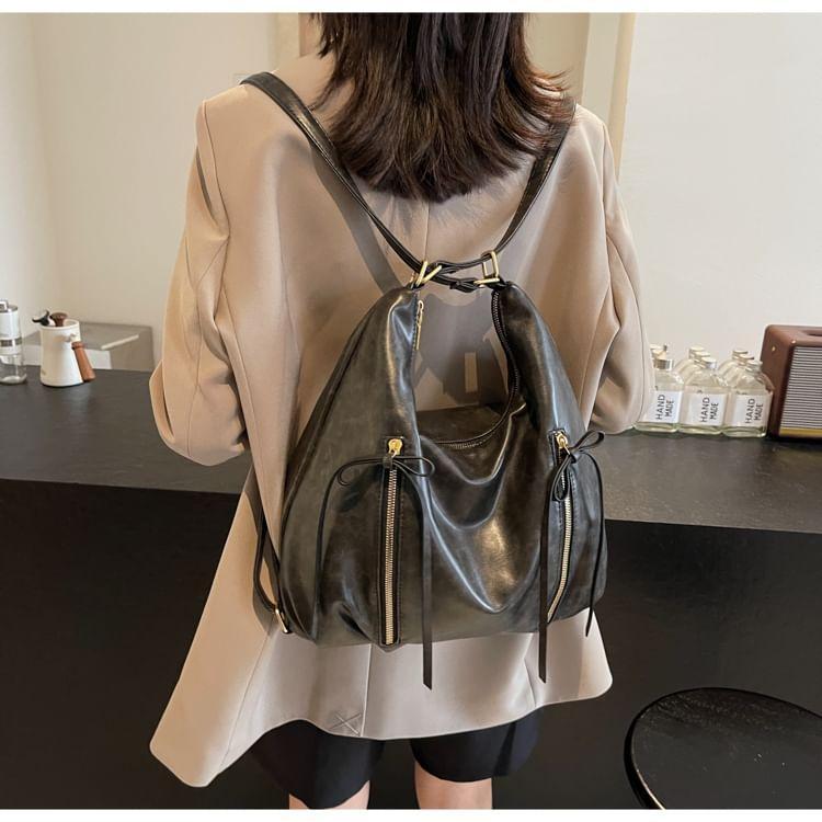 Faux Leather Ribbon Accent Shoulder Bag Product Image