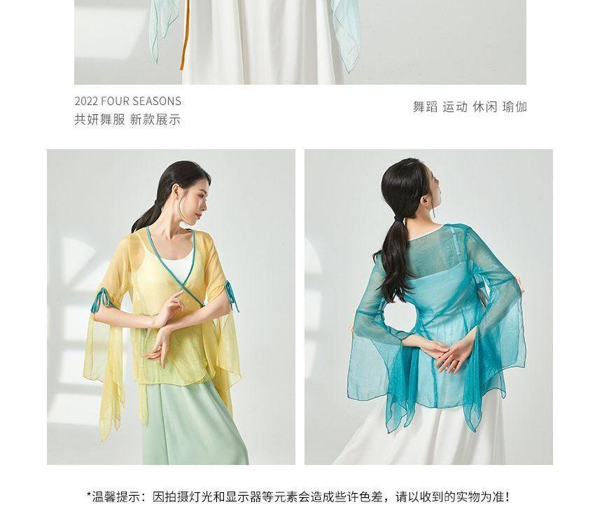 Bell-Sleeve Sheer Wrap Dance Top Product Image