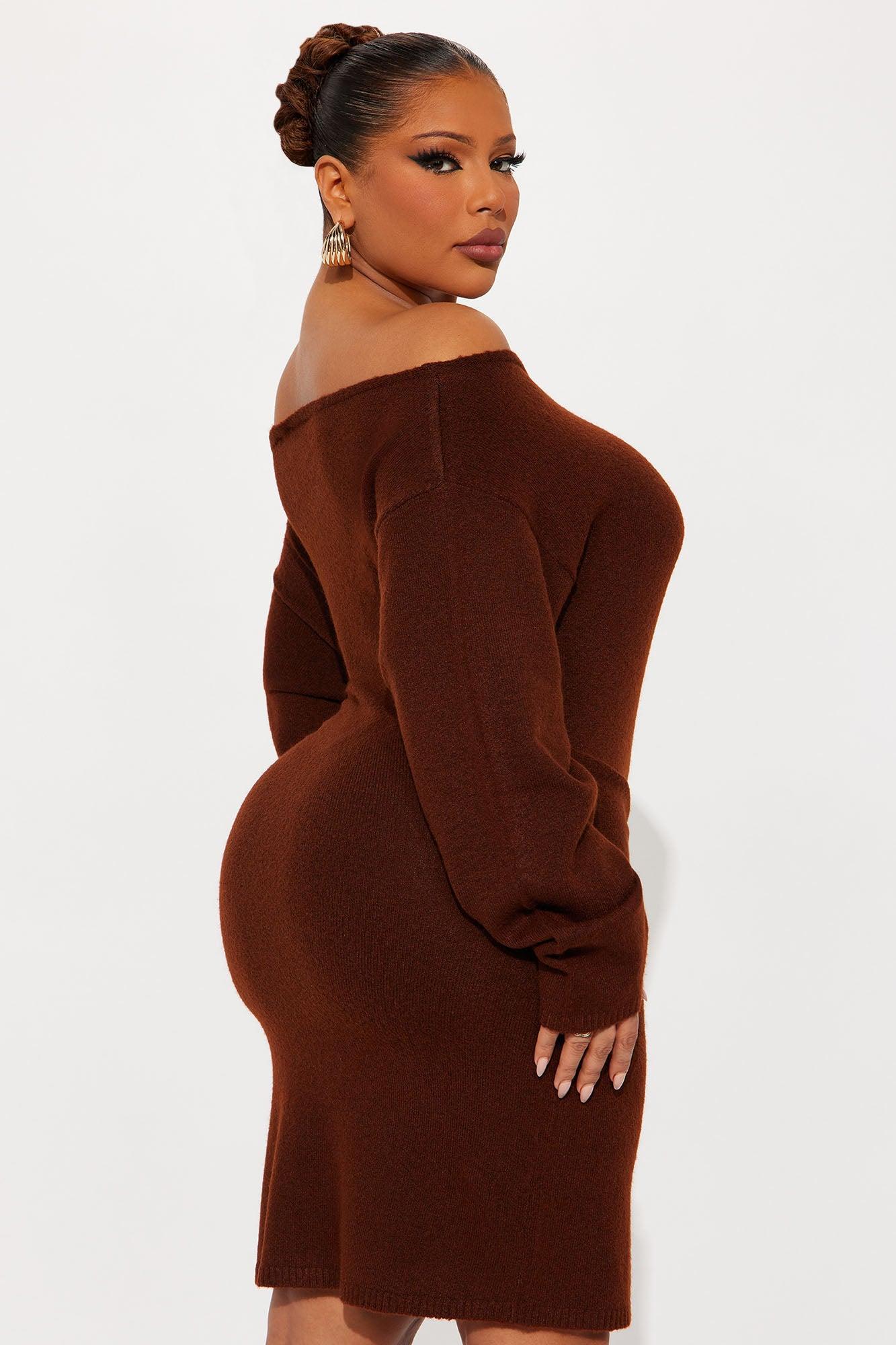 Addison Long Sleeve Sweater Mini Dress - Brown Product Image